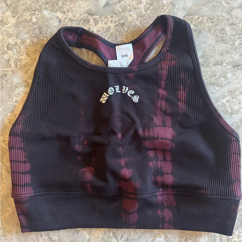 Darc Sport Black & Wine Tie-Dye High-Neck Sports Bra